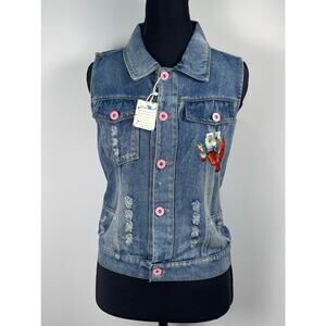 NWT Peacolate Kids Sequin Butterfly Denim Vest Size 9-10T